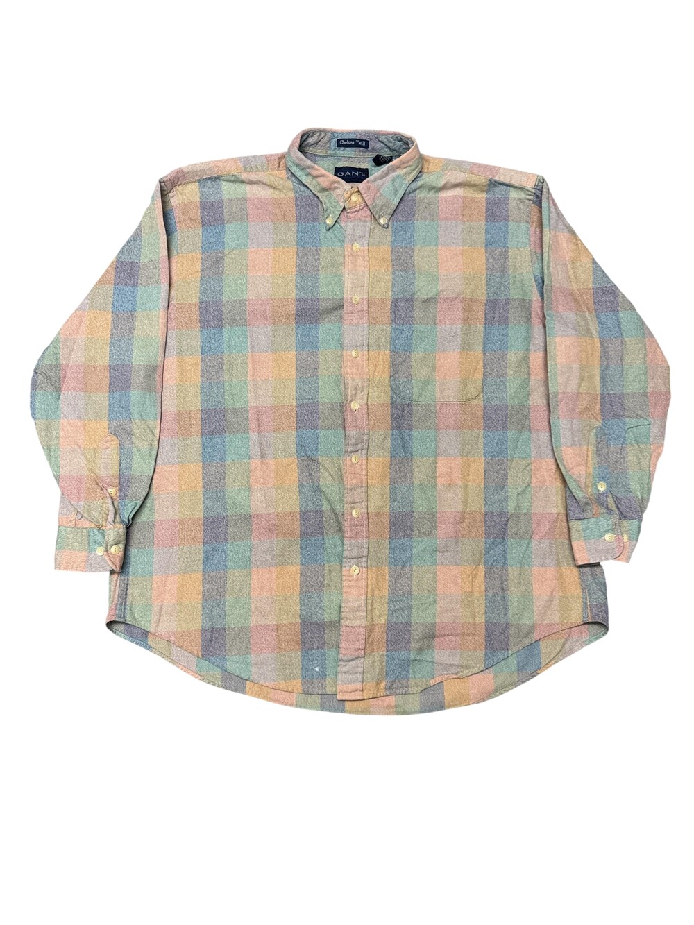 Vintage 90s GANT Shirt Mens Big 2X Multicolor Pastel Check Chelsea Twill Cotton